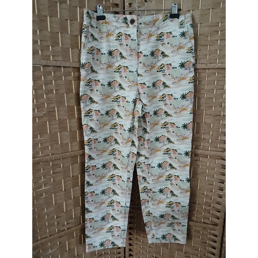 Boden Women's Mediterranean AOP Pants Sz 8 Reg Beach Costal